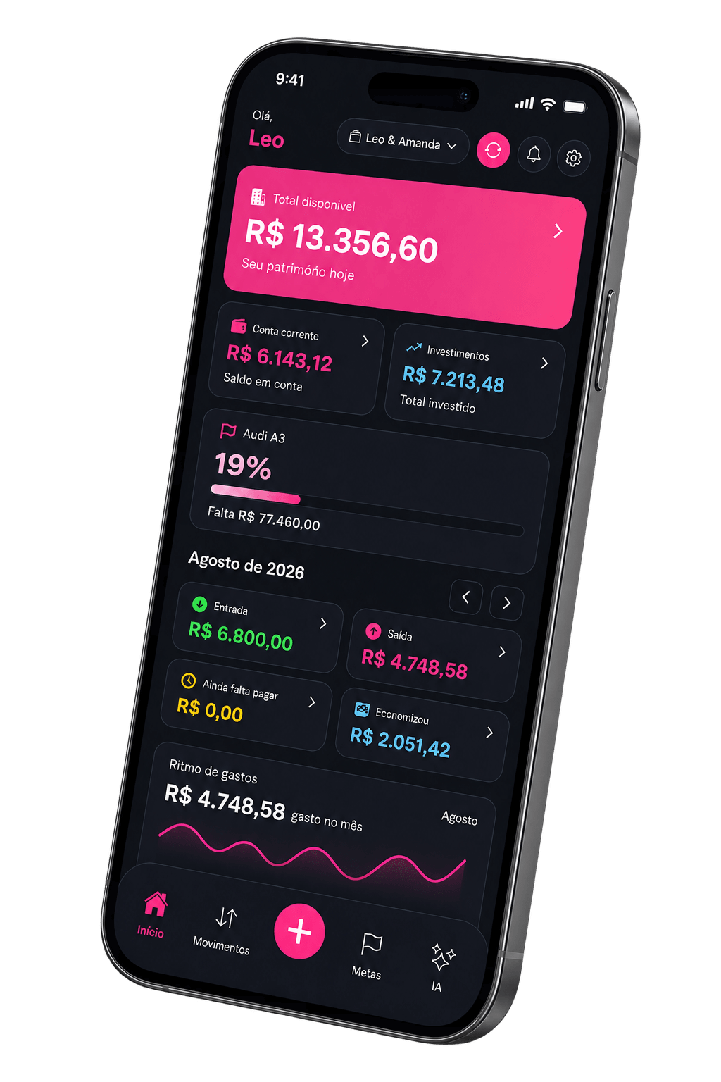 App Cat Labs no celular: carteira, saúde financeira e gastos